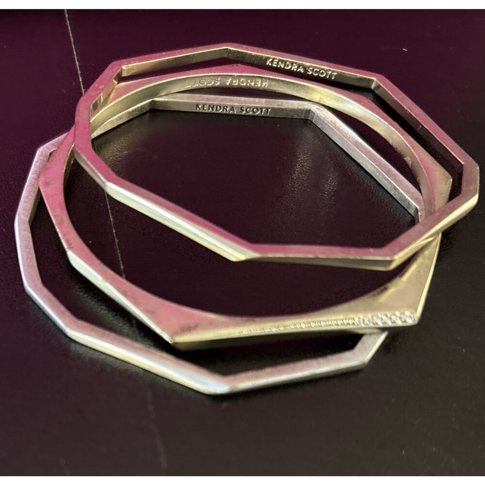 Kendra Scott - Aubrey bangle bracelet set of 3 mixed metal rose gold silver tone - Picture 2 of 6